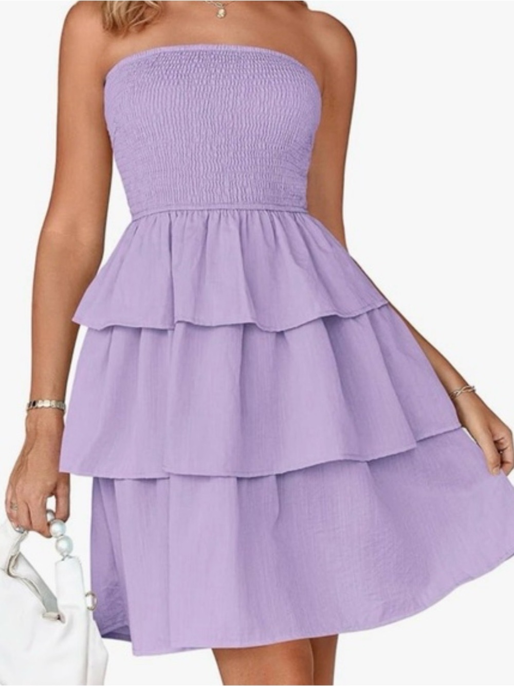 Lavender Strapless Tiered Summer Dress